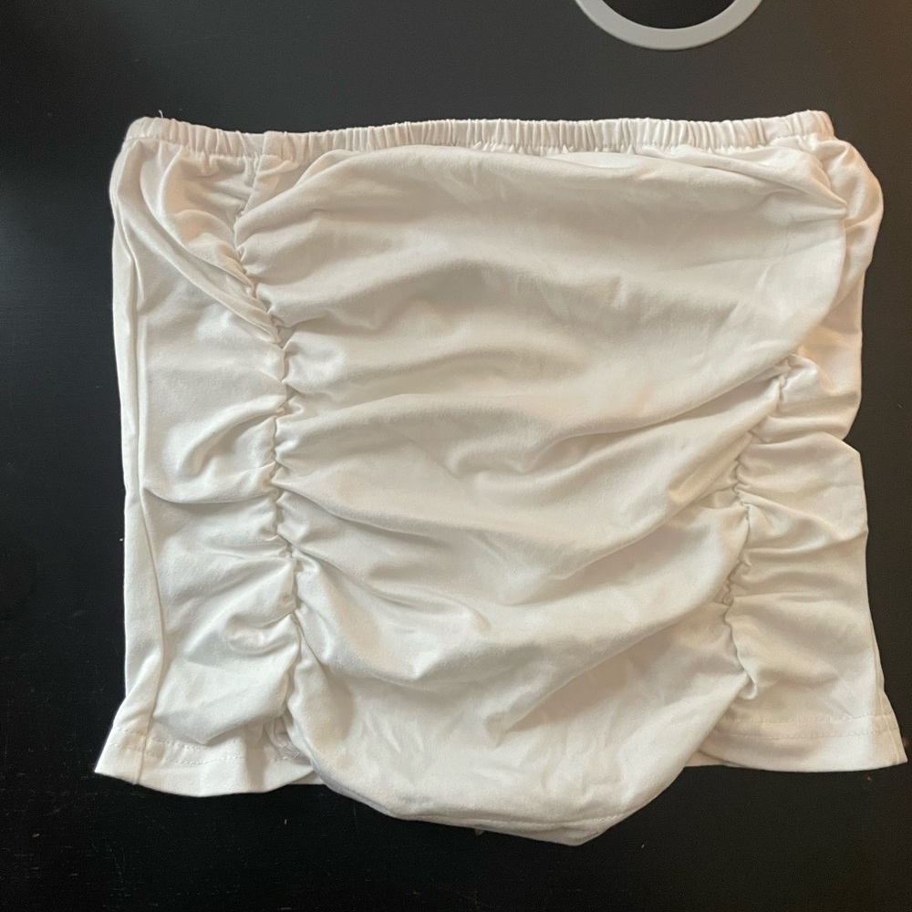 White Ruched Crop Top Bandeau Top